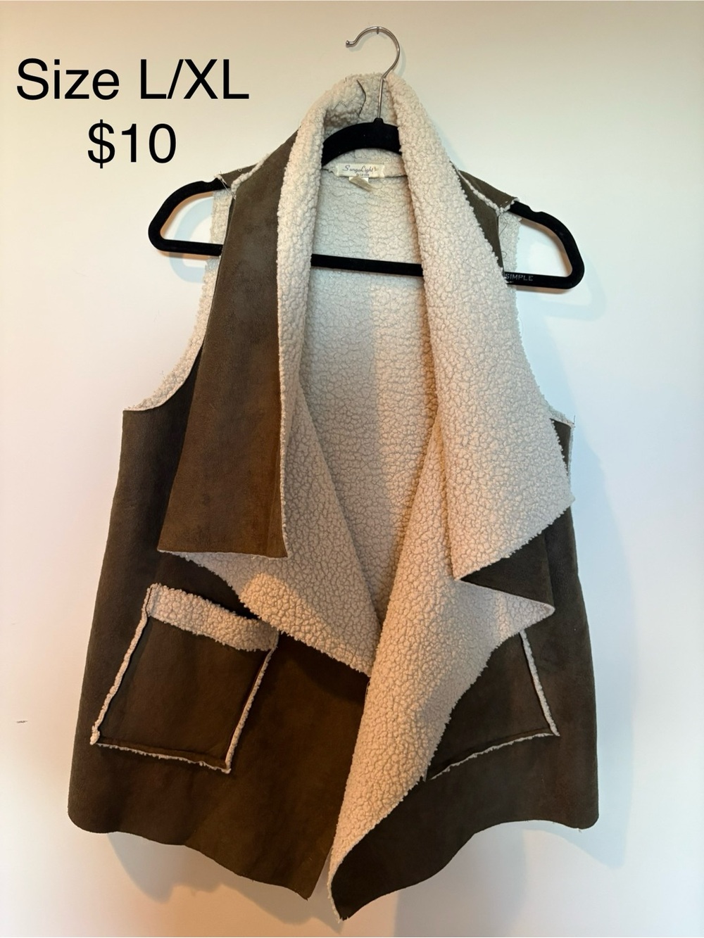 Simplicity Brown Faux Suede Vest with Cream Shearling Trim
